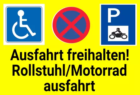 Parken verboten SchildParken - Verkehr Rollstuhl / Motorrad ausfahrt Bild